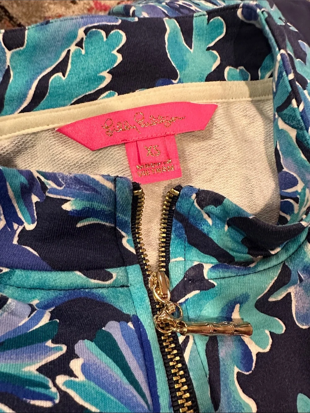 Lilly Pulitzer Asher Popover In The Deep Navy Blue 1/4 Zip Sweatshirt XS